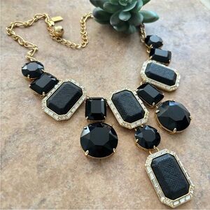 Kate Spade NYC Jackpot Jewels Bold Black and Gold Bib Statement Necklace